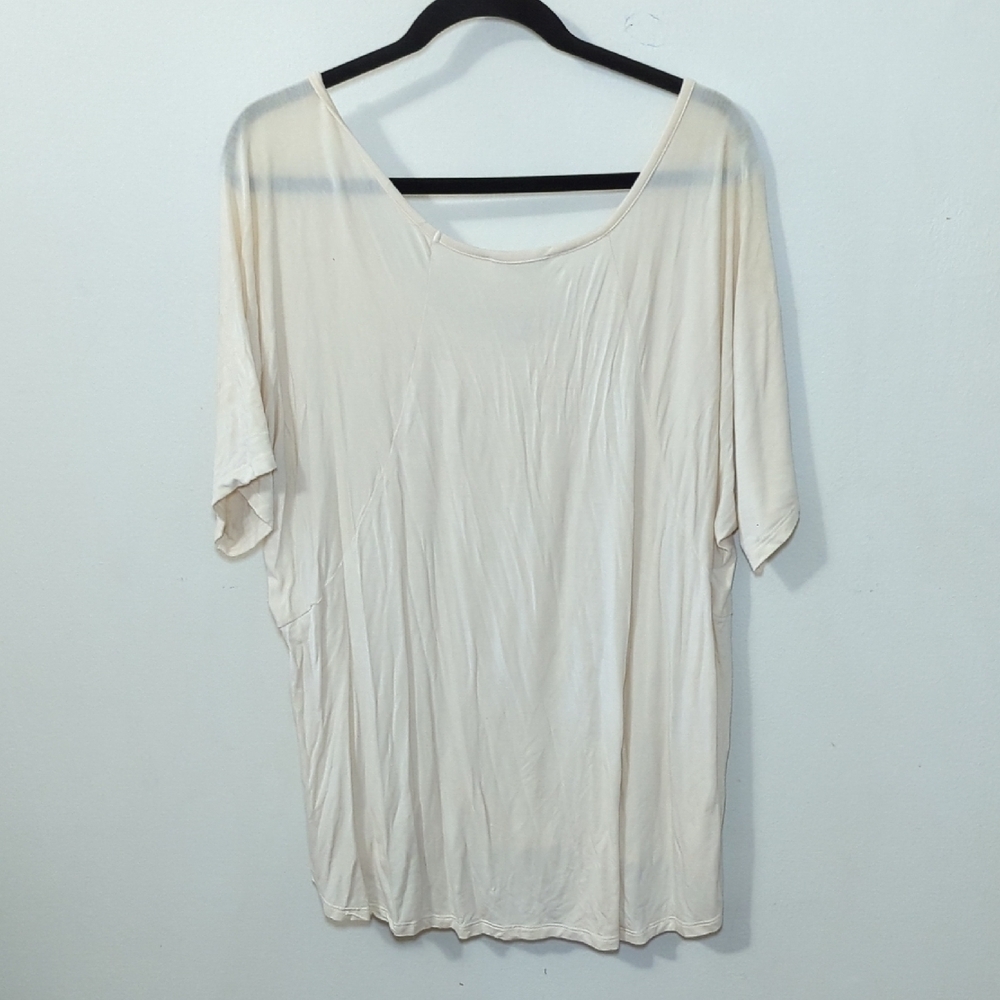 Double Zero Oversized T-shirt Cream Deep V-neck Women's Size Large - Picture 5 of 5